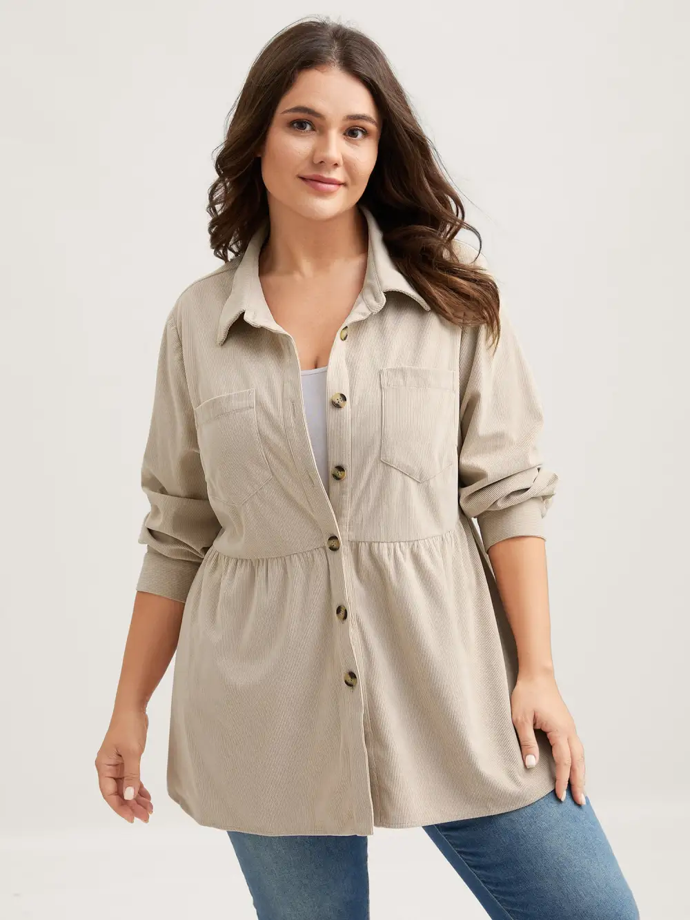 Corduroy Cinched-Flared Waist Jacket