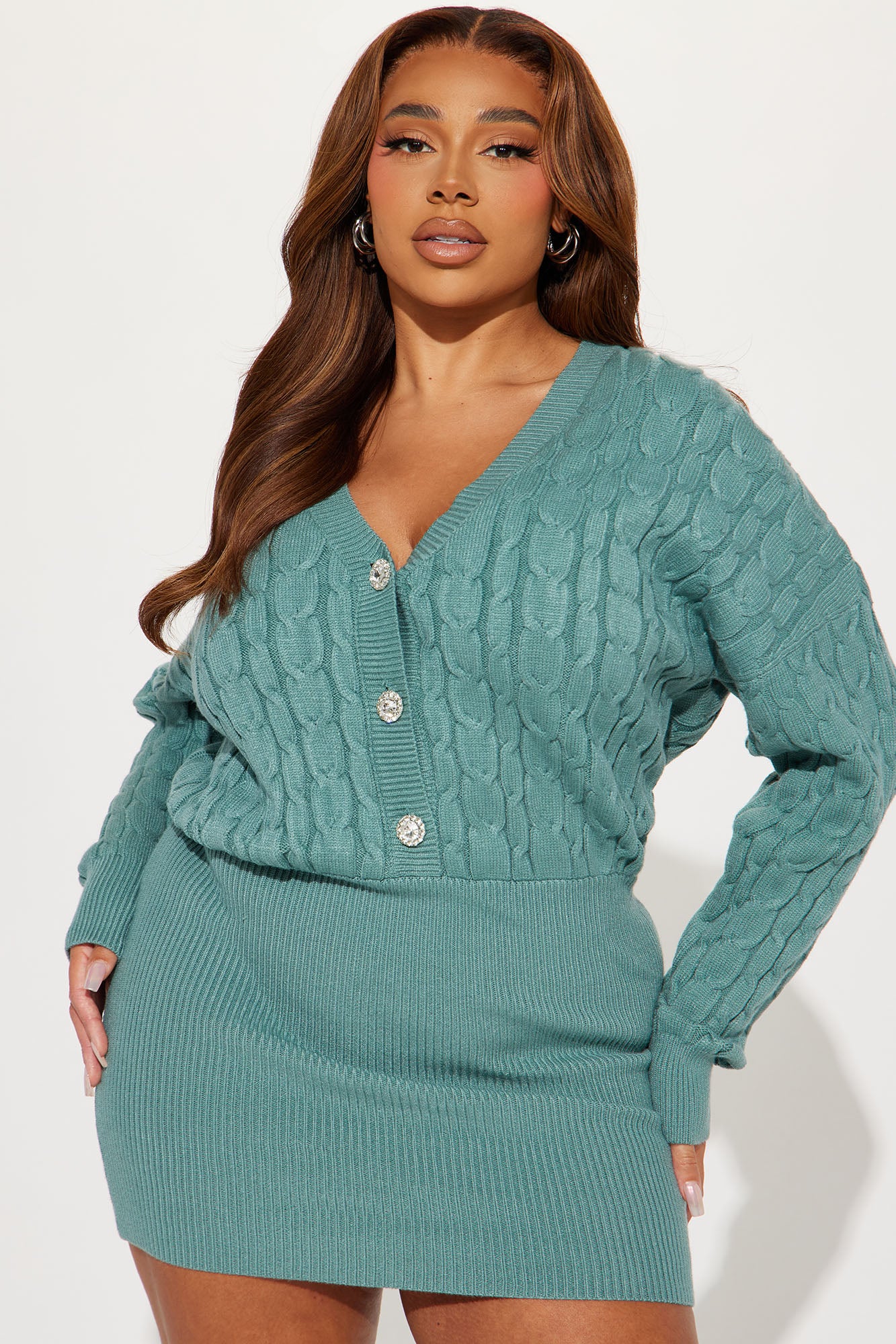 Abbey Sweater Mini Dress - Teal