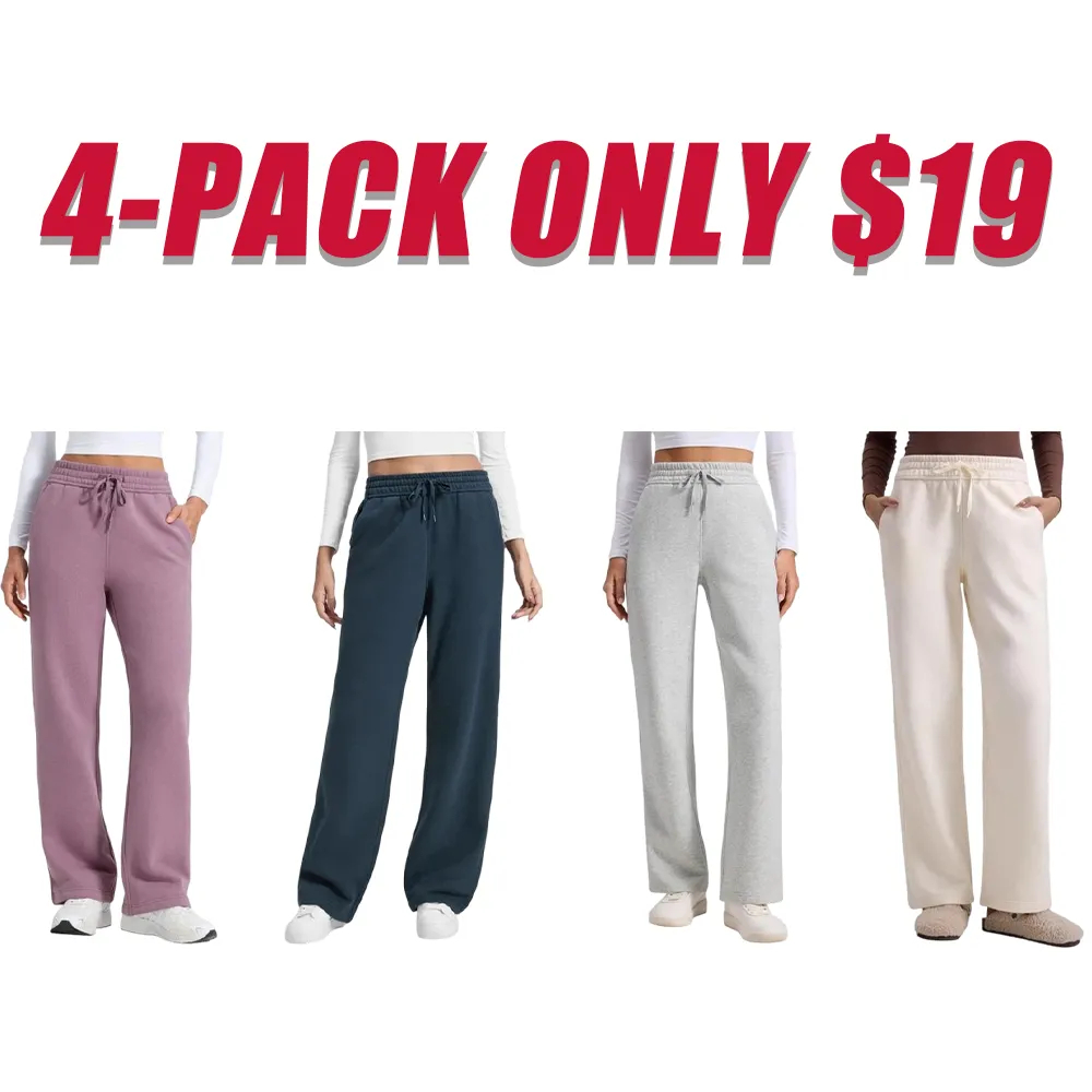 Women's cotton fleece-lined track pants, straight leg casual loungewear track pants