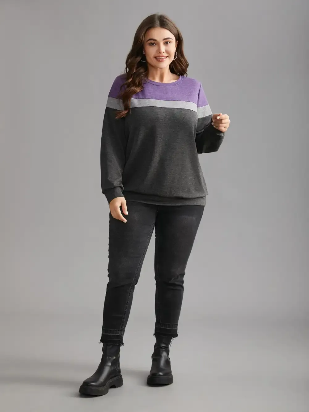 Colorblock Contrast Round Neck Sweatshirt