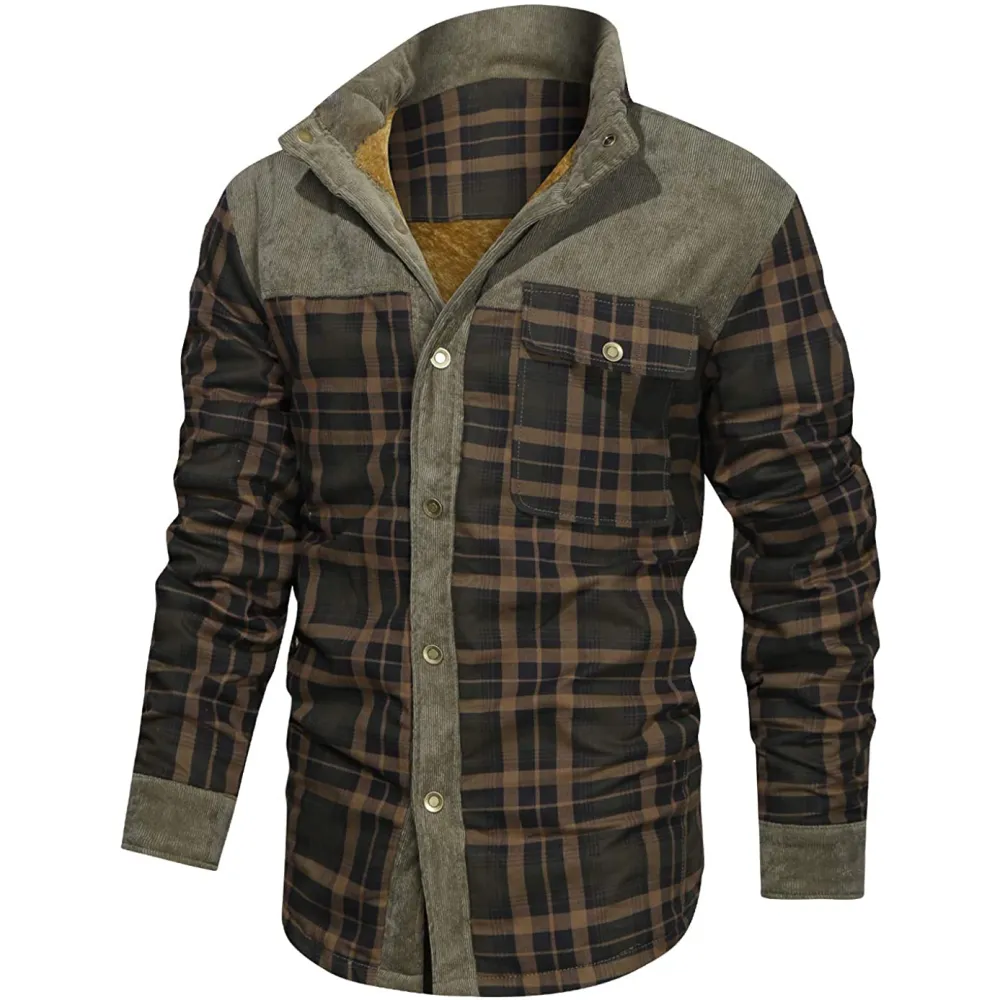 Men's Retro Check Pattern Stitching Warm Wanderer Jacket