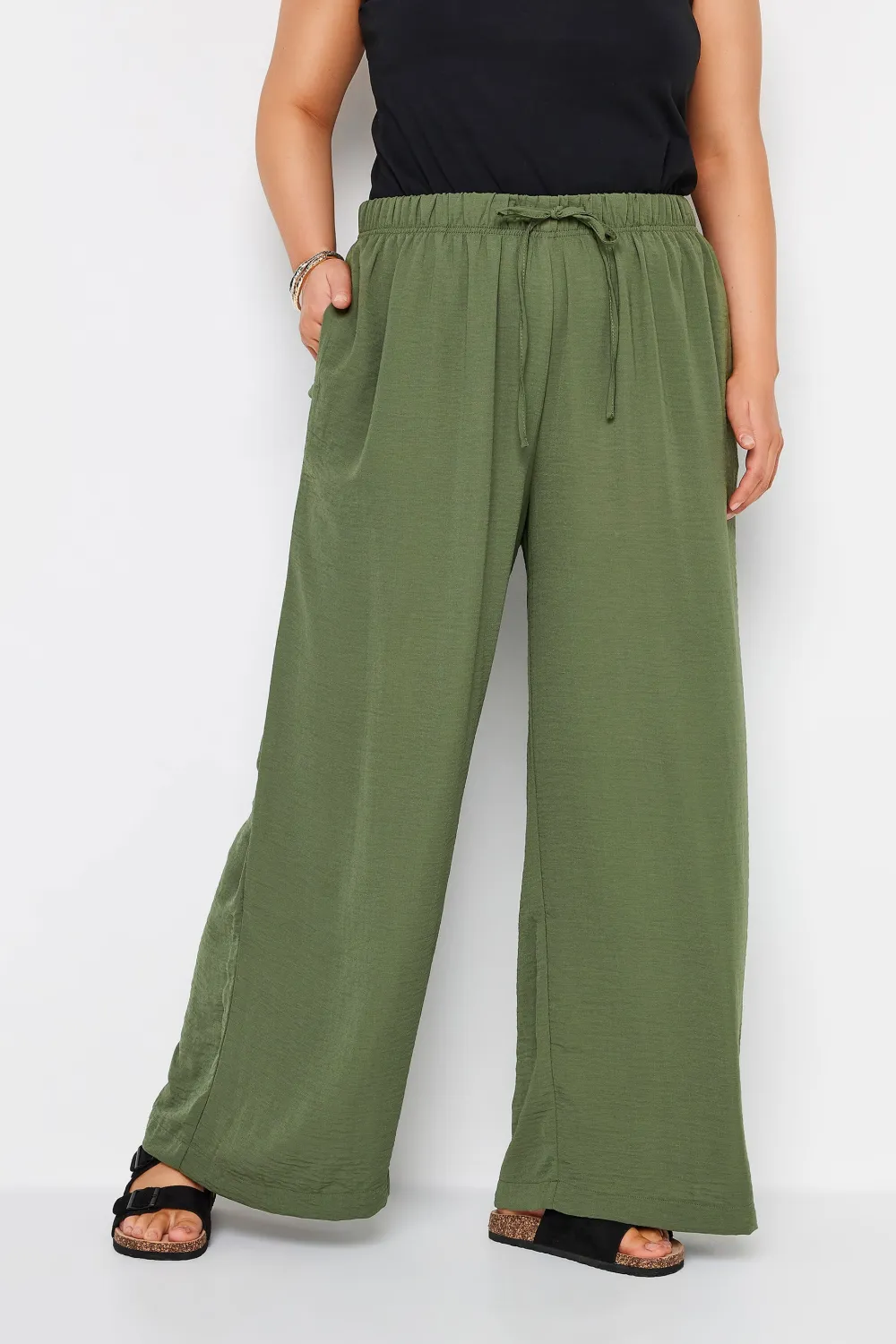 YOURS Curve Grey Twill Wide Leg Trousers