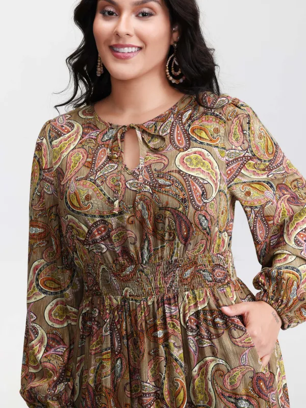 Paisley Print Neck-Tie Tiered Maxi Dress