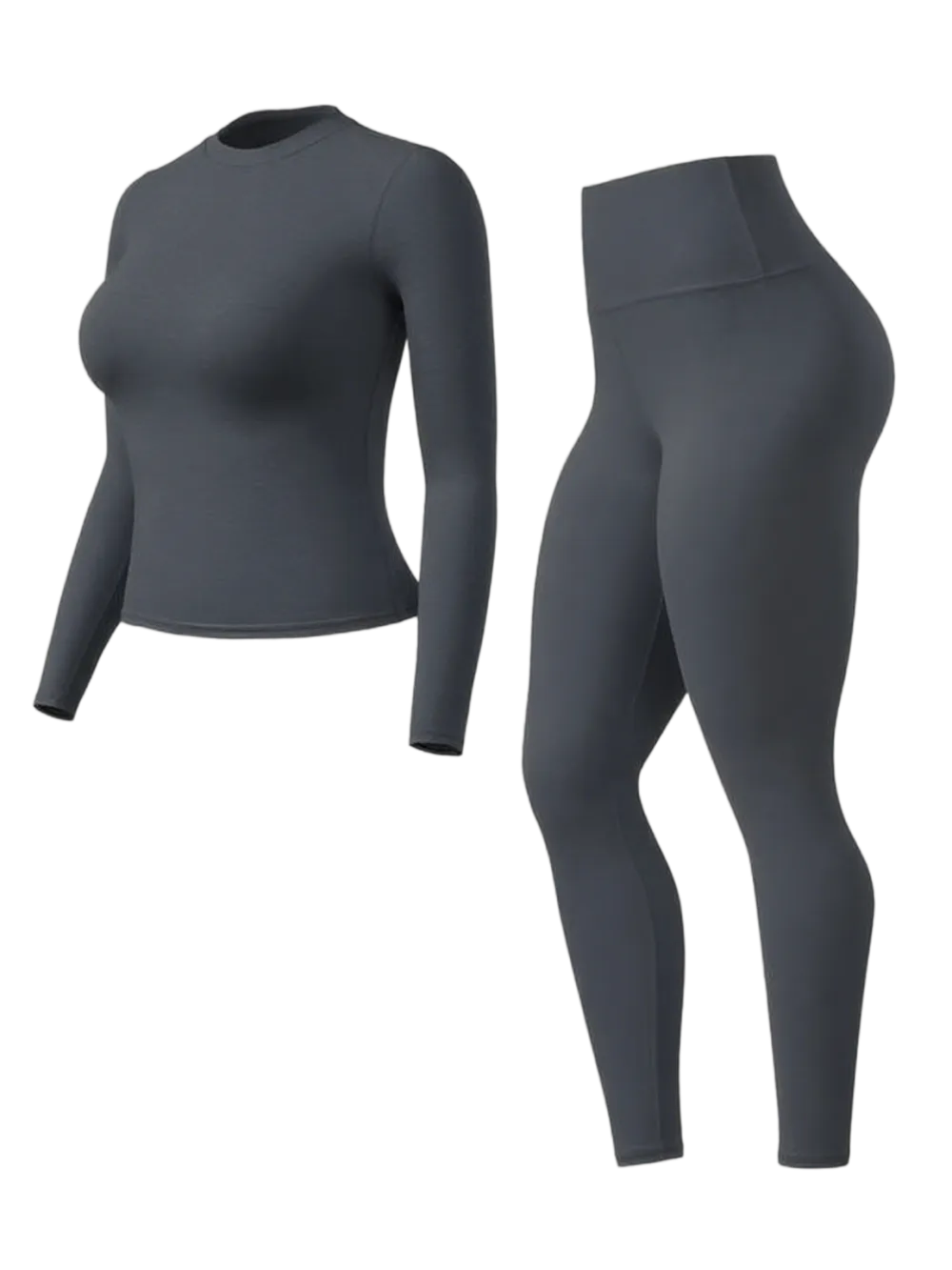 Women's Solid Long Sleeve Tee & High Waist Leggings Sportswear Set