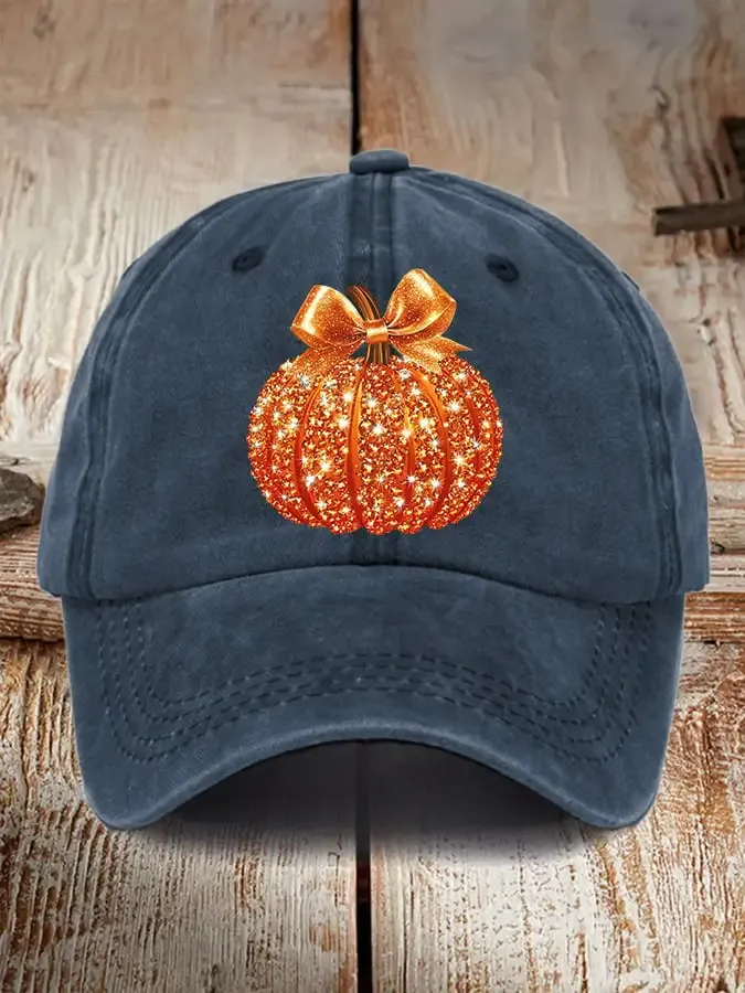 Retro Autumn Pumpkin Bow Print Baseball Cap