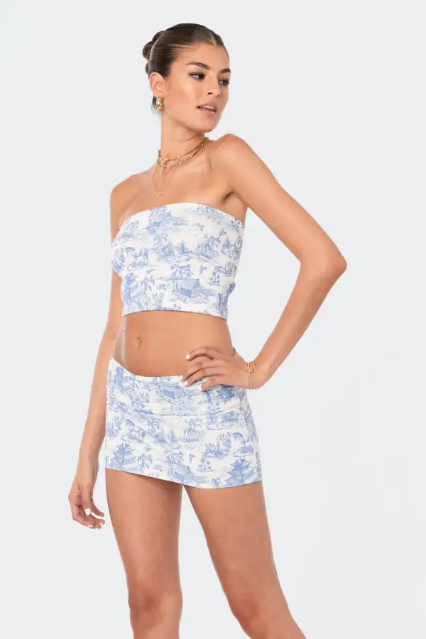 Delft Print Strapless Top