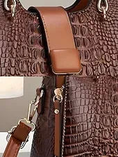 Women's Croc-Embossed Top-Handle Satchel – Structured Medium Tote Handbag with Detachable Crossbody Strap, Zip Accents & Gold Hardware for Work, Office, Travel & Everyday