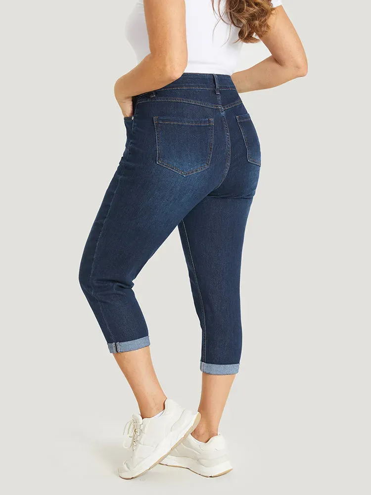 Very Stretchy High Rise Dark Wash Cropped Jeans