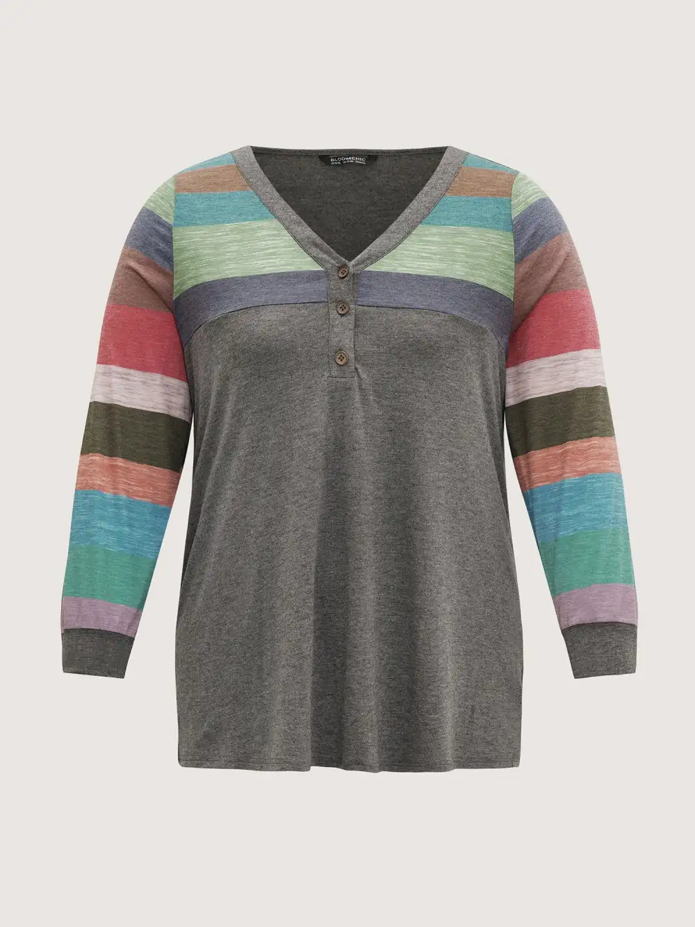 Colorblock Contrast V Neck Button Up T-shirt