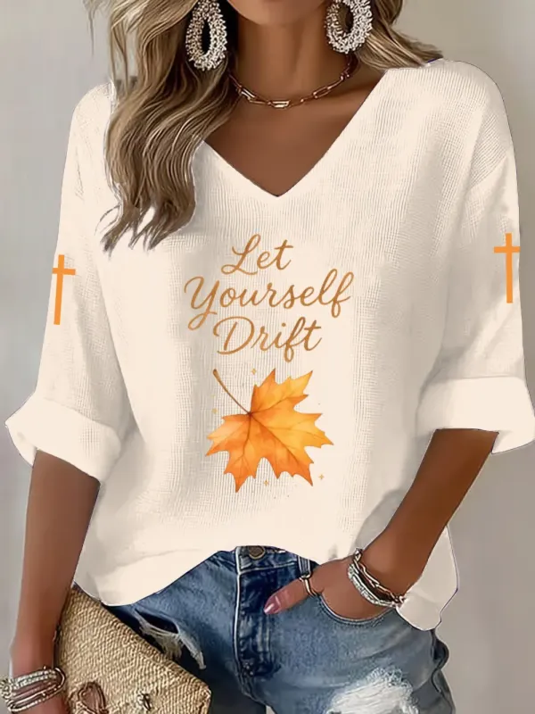 Women's Autumn Faith Maple Leaf Print Top
