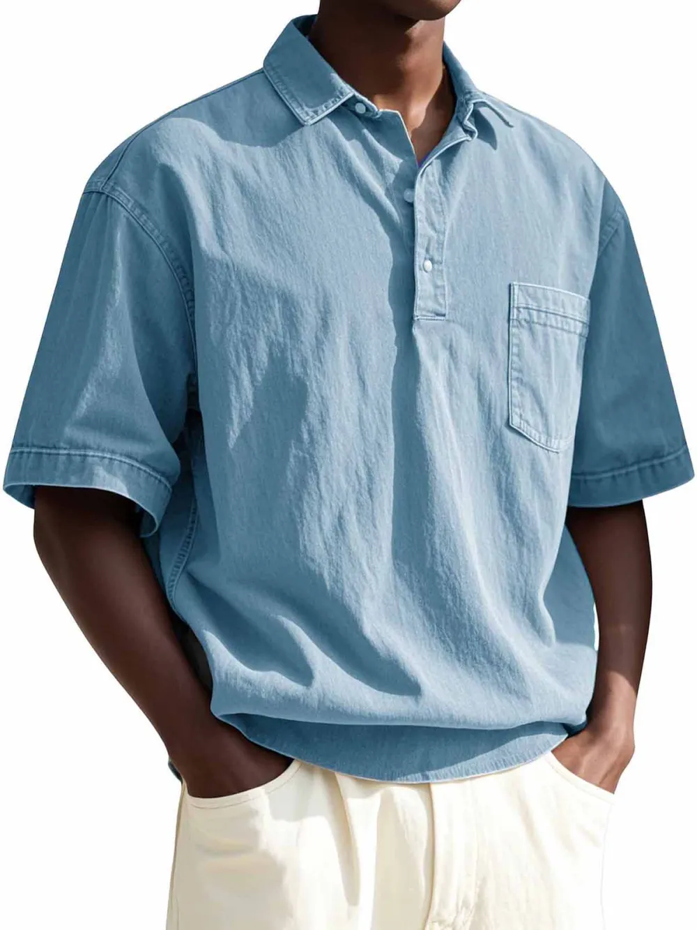 Men's Fashion Vintage Lapel Pocket Short Sleeve Polo Shirt