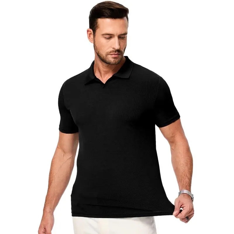 Men's Muscle V Neck Polo Shirts Casual Short Sleeve Slim Fit Ribbed Golf T Shirt Athletic Tee Shortsleeve Menswear Top