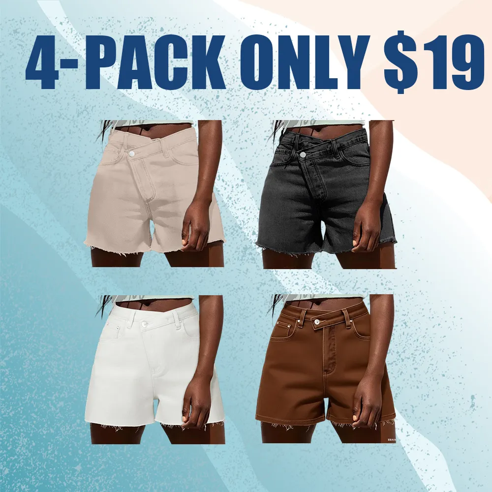 Women's High Waisted Crossover Denim Shorts – Stretchy Casual Summer Jean Shorts, Streetwear Boyfriend Style