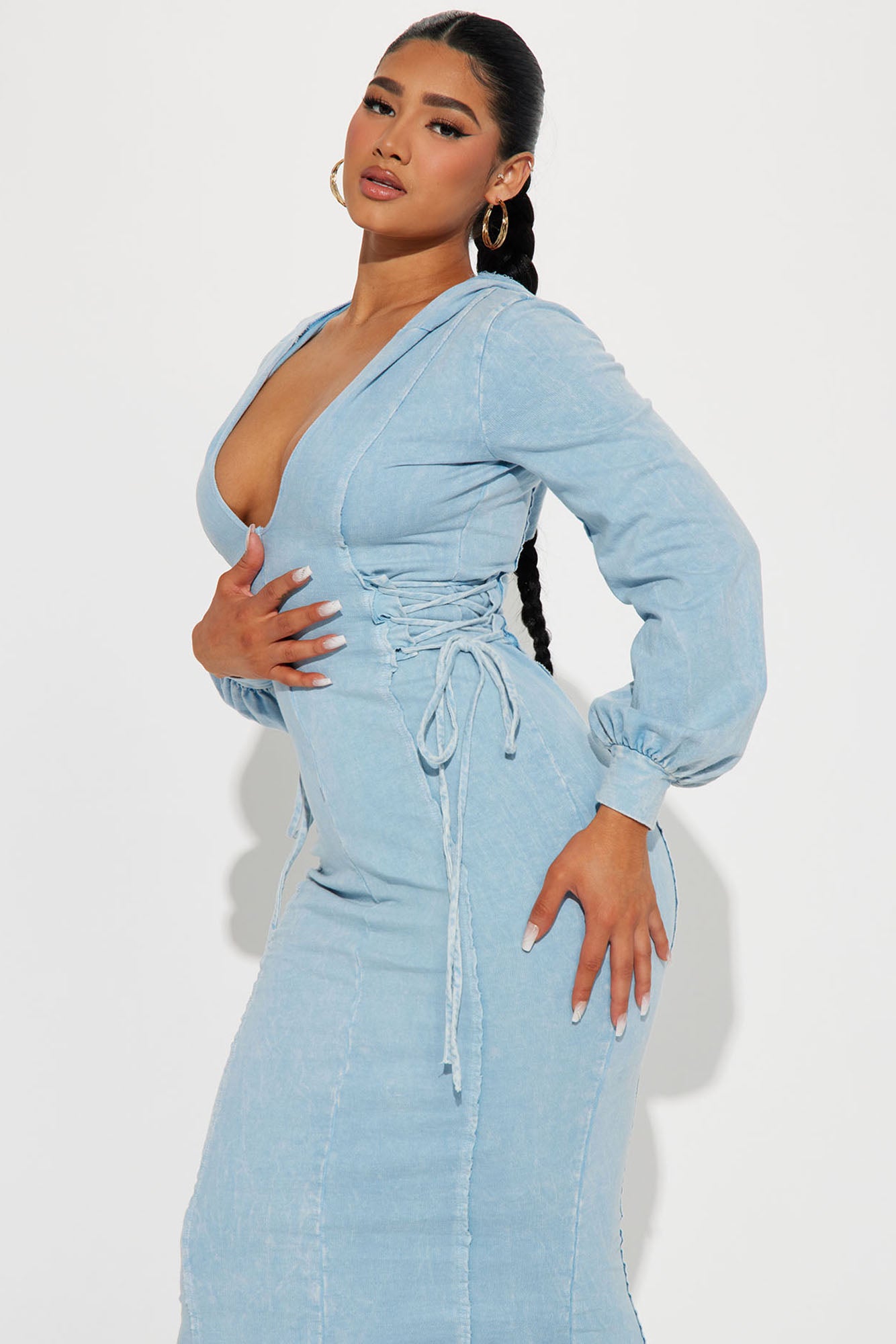 The Grind Hooded Maxi Dress - Light Blue