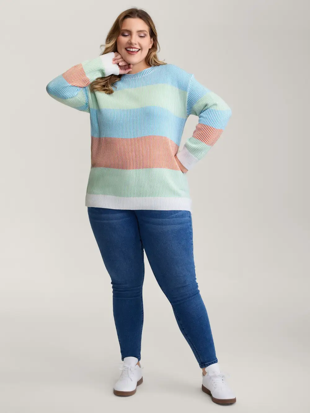 Colorblock Textured Round Neck Pullover