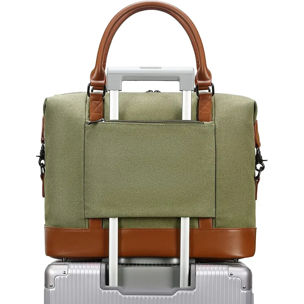 Ladies Canvas Weekender Bag Overnight Carry-on Tote Duffel in Trolley Handle