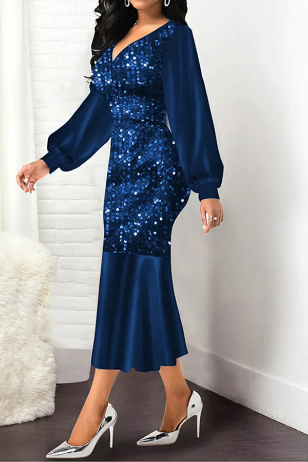 Sequined Stylish Fishnet Midi Dress