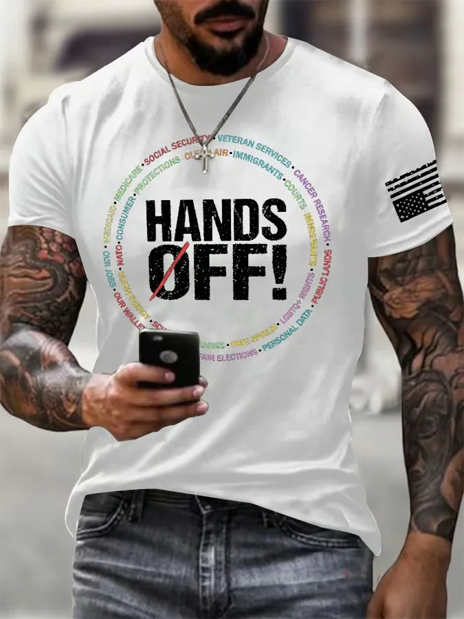 Men'S Retro Hands Off Protest Print T-Shirt