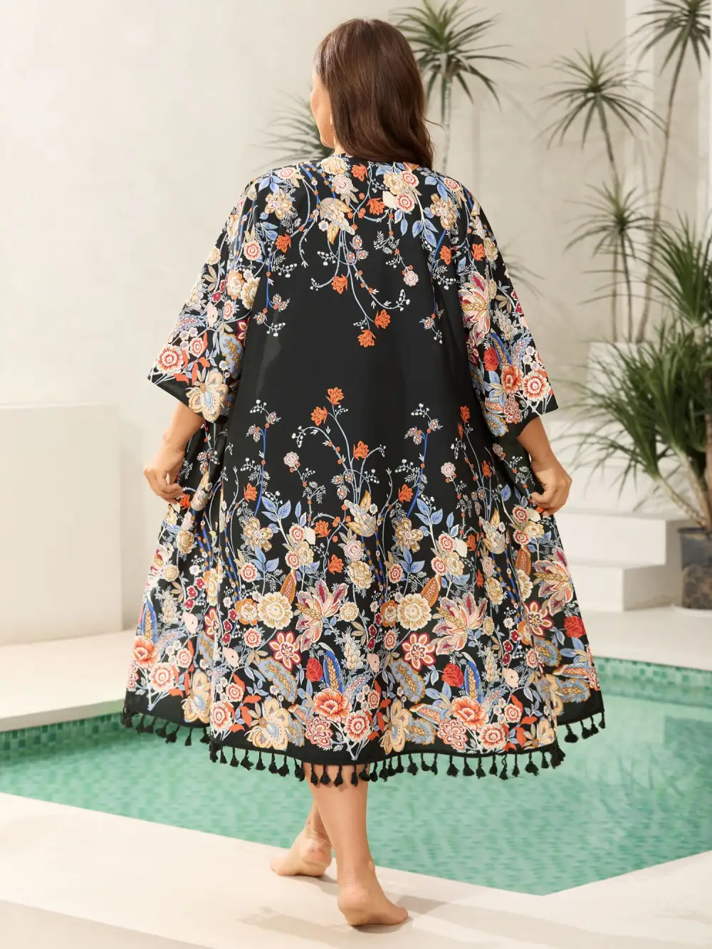 Romantic Floral Print Vacation Kimono Cardigan