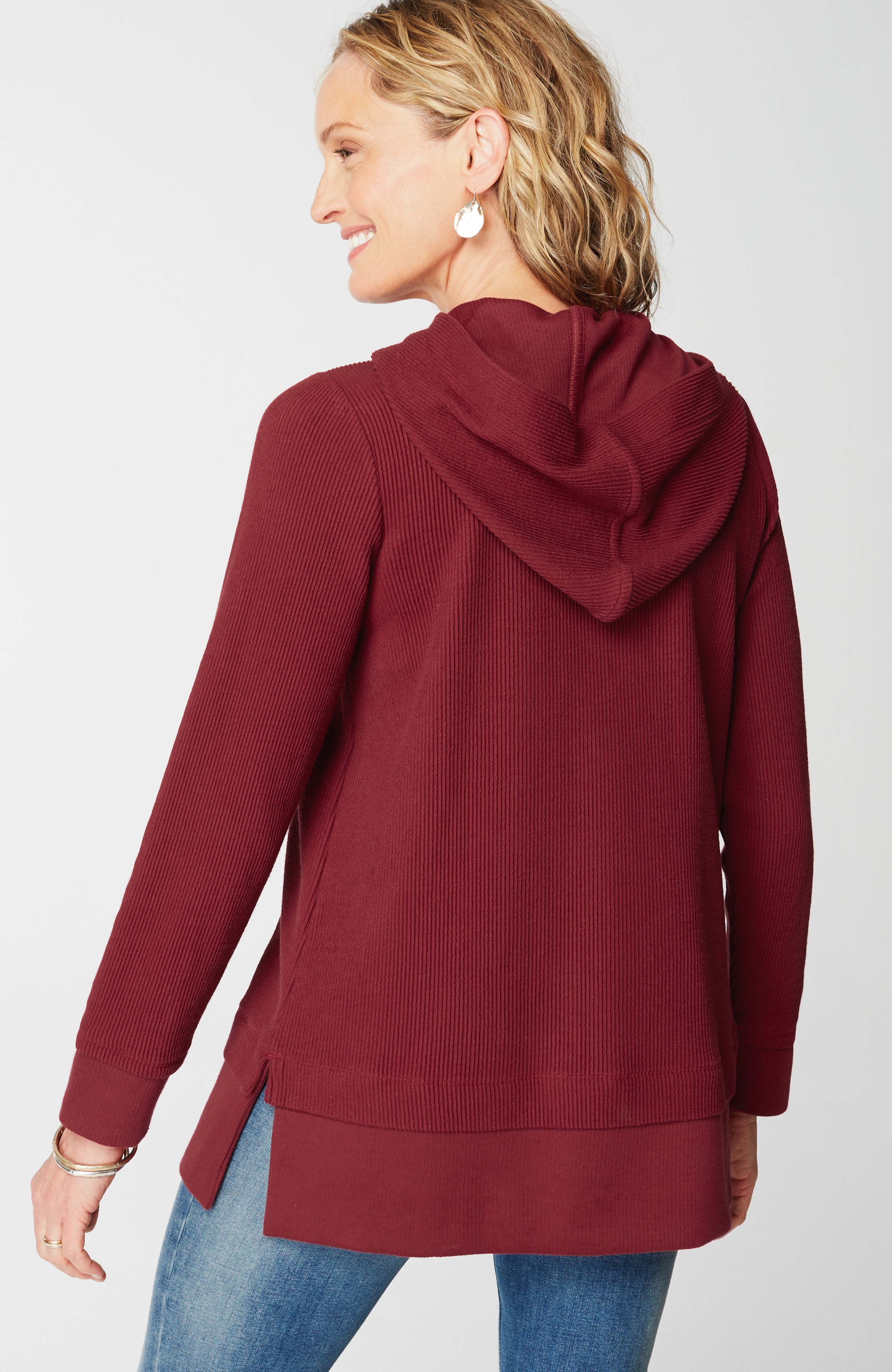 Textured-Knit Hoodie Tunic