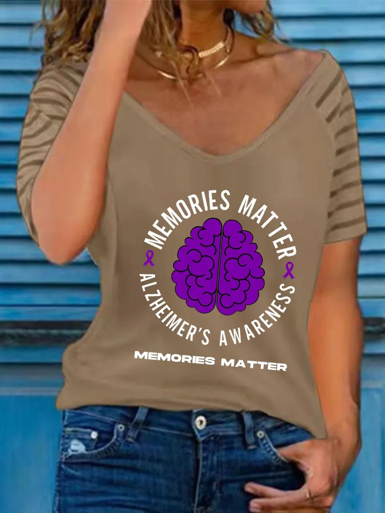 Women'S Alzheimer'S Awareness V-Neck Short-Sleeved T-Shirt