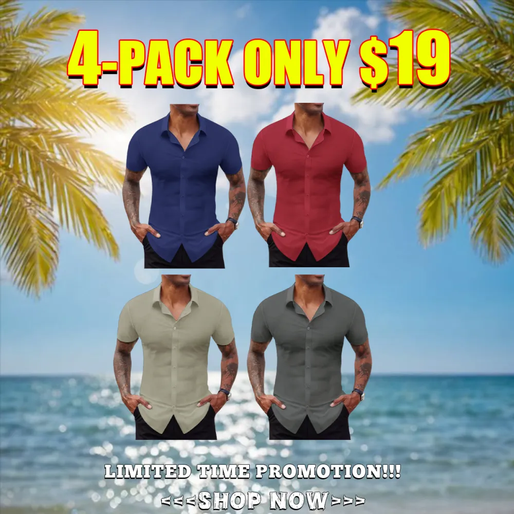 Stretch Dress Shirts for Men Short Sleeve Slim Fit Casual Button Down Shirts Muscle Fit Men's Dress Shirts