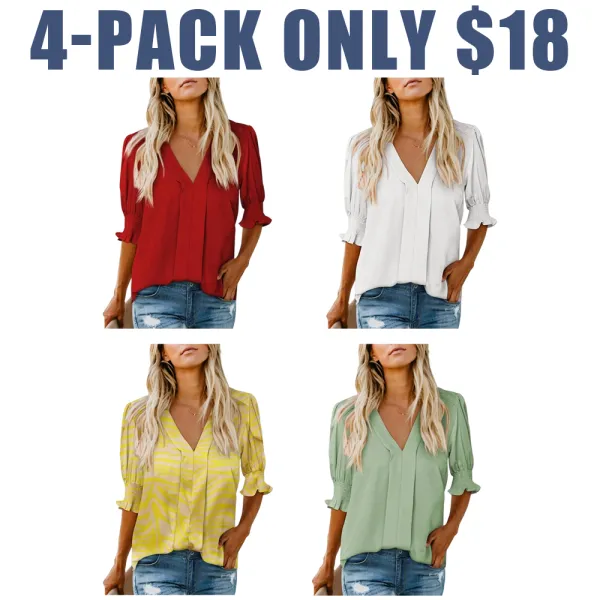 Women’s V-Neck Ruffle Sleeve Floral Blouse – Casual Lightweight Summer Tee 2025