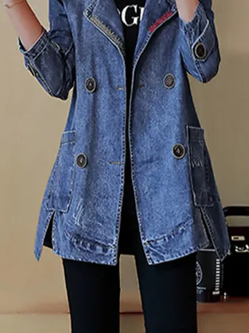 (Clearance Sale⚡) Lapel Collar Plain Casual Denim Jacket