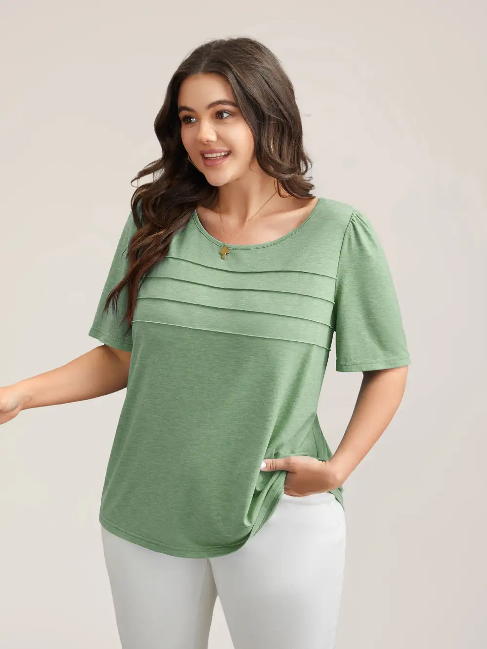 Seamed Round Neck Fitted T-Shirt