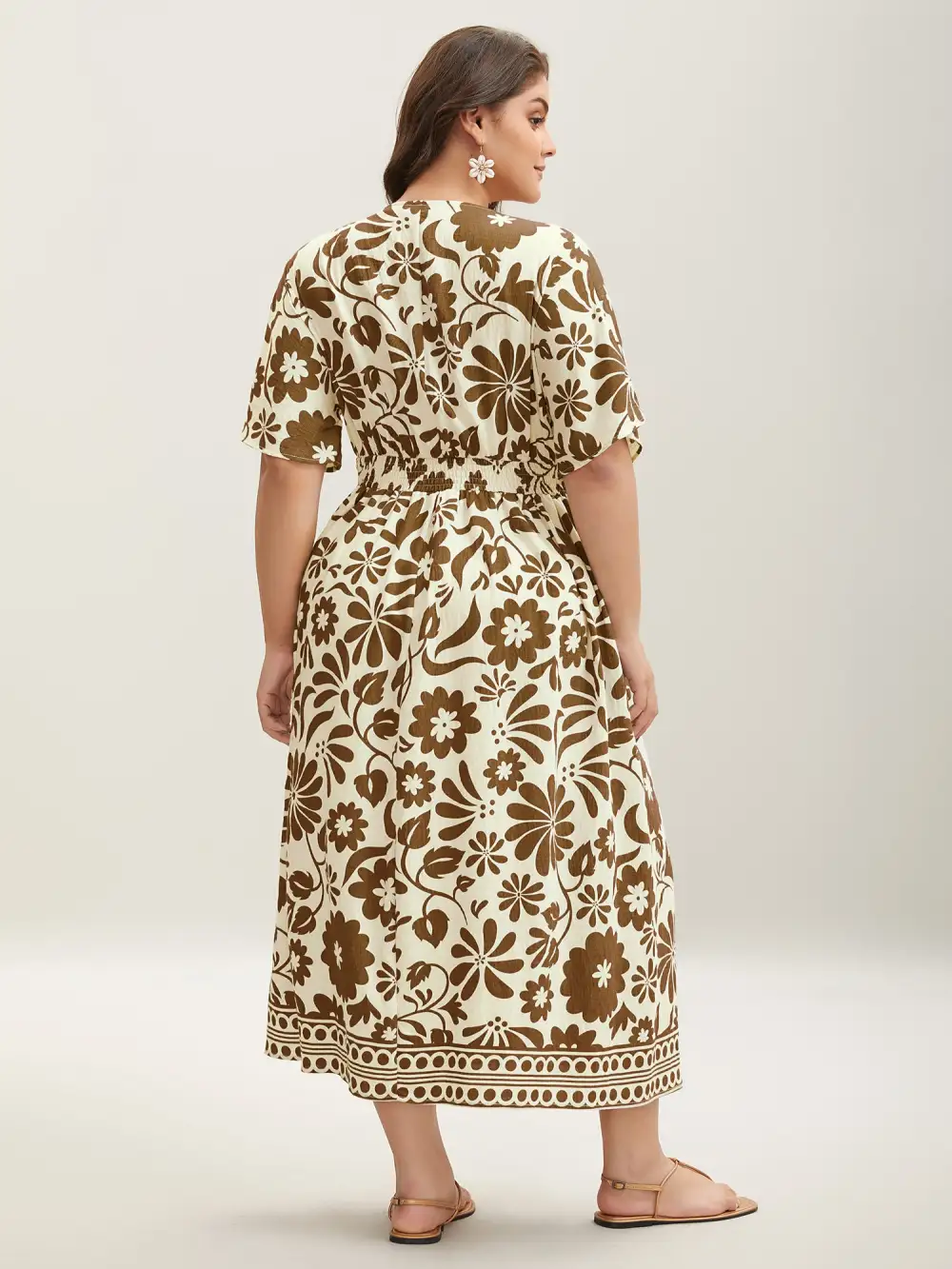 Large Floral Print Pockets Midi Dress