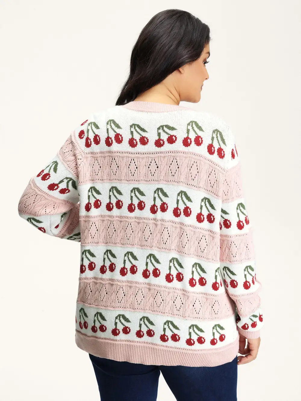 Cherry Jacquard Print Button Knit Cardigan