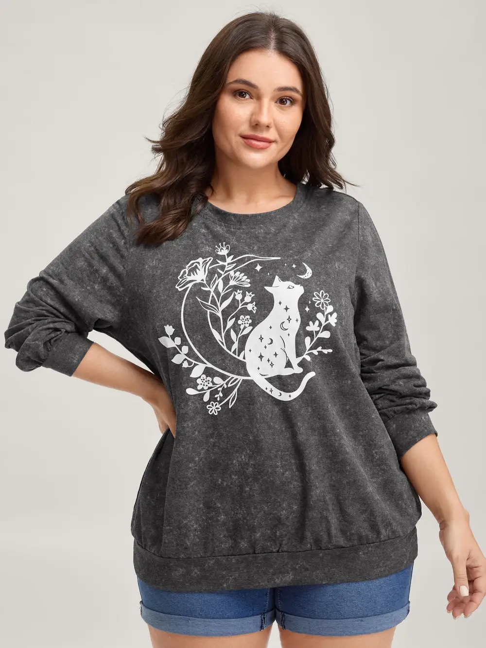 Midnight Cat Stretchy Solid Sweatshirt