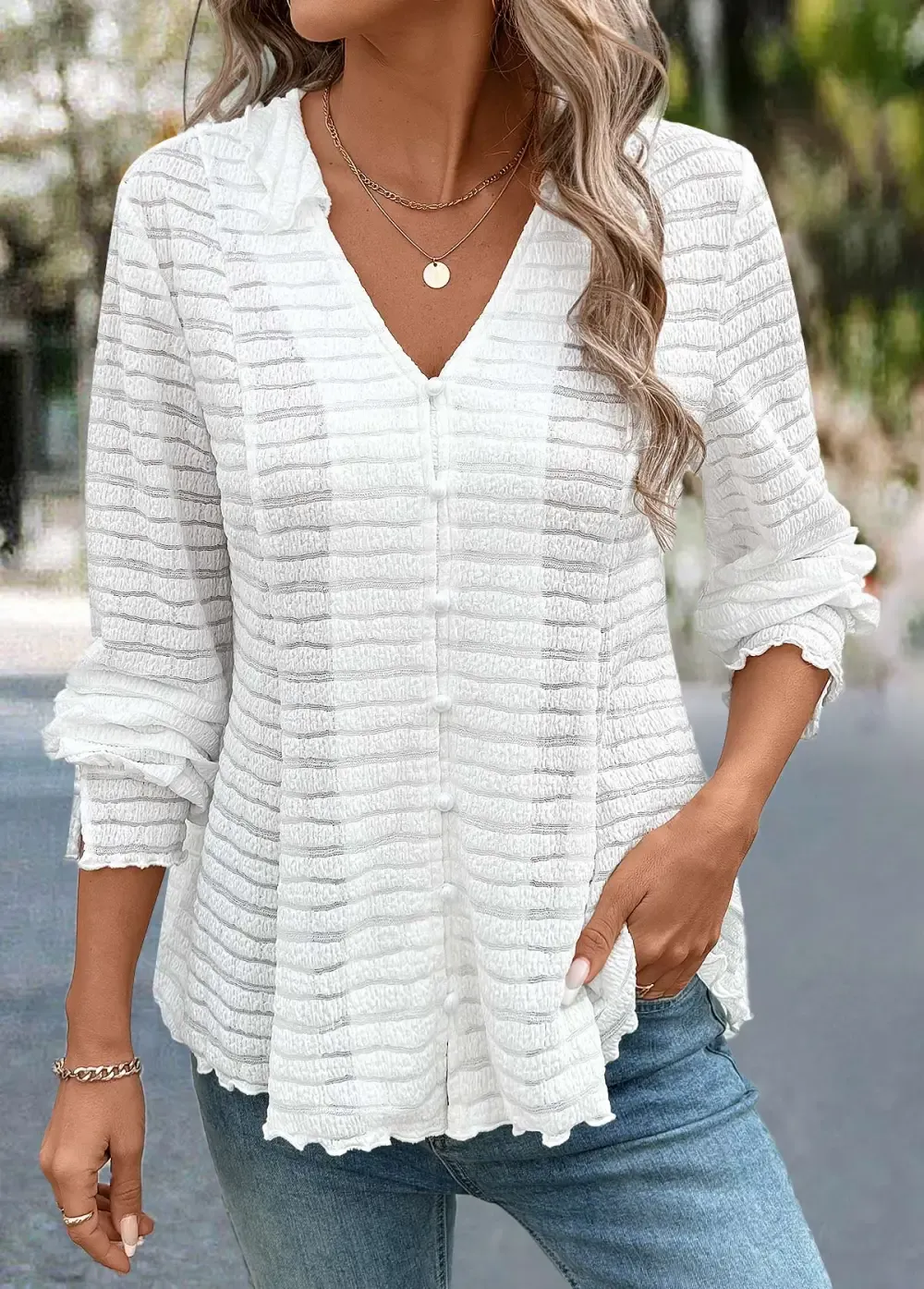 White Tummy Coverage Long Sleeve Turn Down Collar Coat