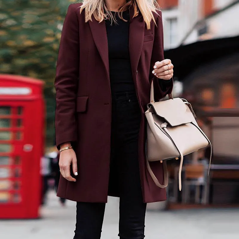 Solid Front Pockets Single Button Coat