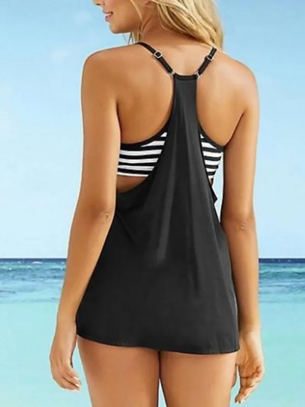 Printing Casual Scoop Neck Striped Tankini