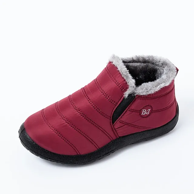 Women's Sneakers Boots Snow Boots Plus Size Winter Boots Daily Fleece Lined Booties Ankle Boots Winter Flat Heel Round Toe Plush Casual Comfort Elastic Fabric Loafer Solid Color Black Red Blue