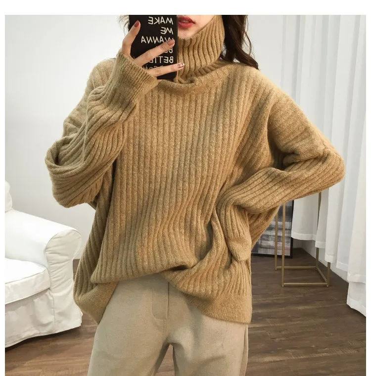 Turtleneck Lazy Pit Strip Retro Sweater