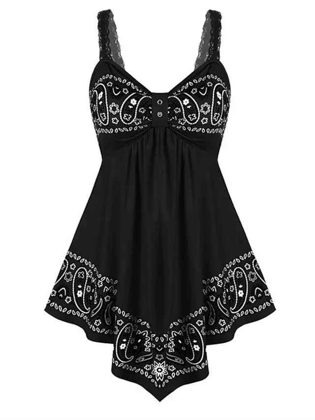 Women's Plus Size Camisole Summer Tops Cotton Floral Black White Red Lace Ruched Backless Sleeveless Daily Back to School Going out Streetwear V Neck Regular Fit Summer Spring