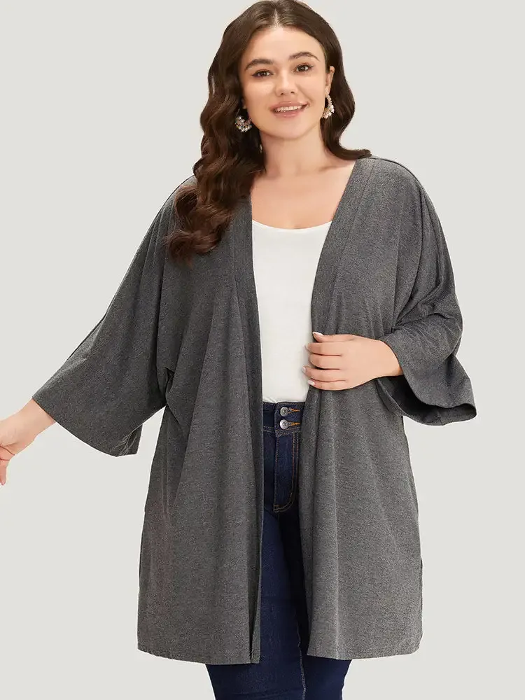Supersoft Essentials Plain Open Front Pocket Batwing Sleeve Kimono
