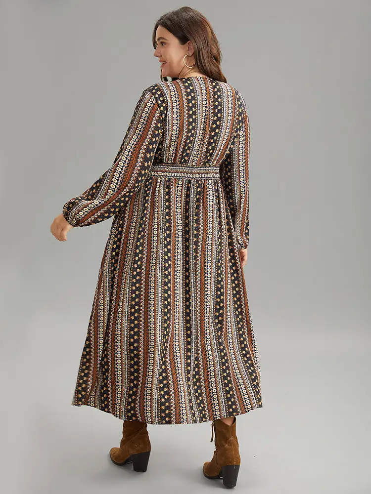 Bandana Print Wrap Shirred Dress