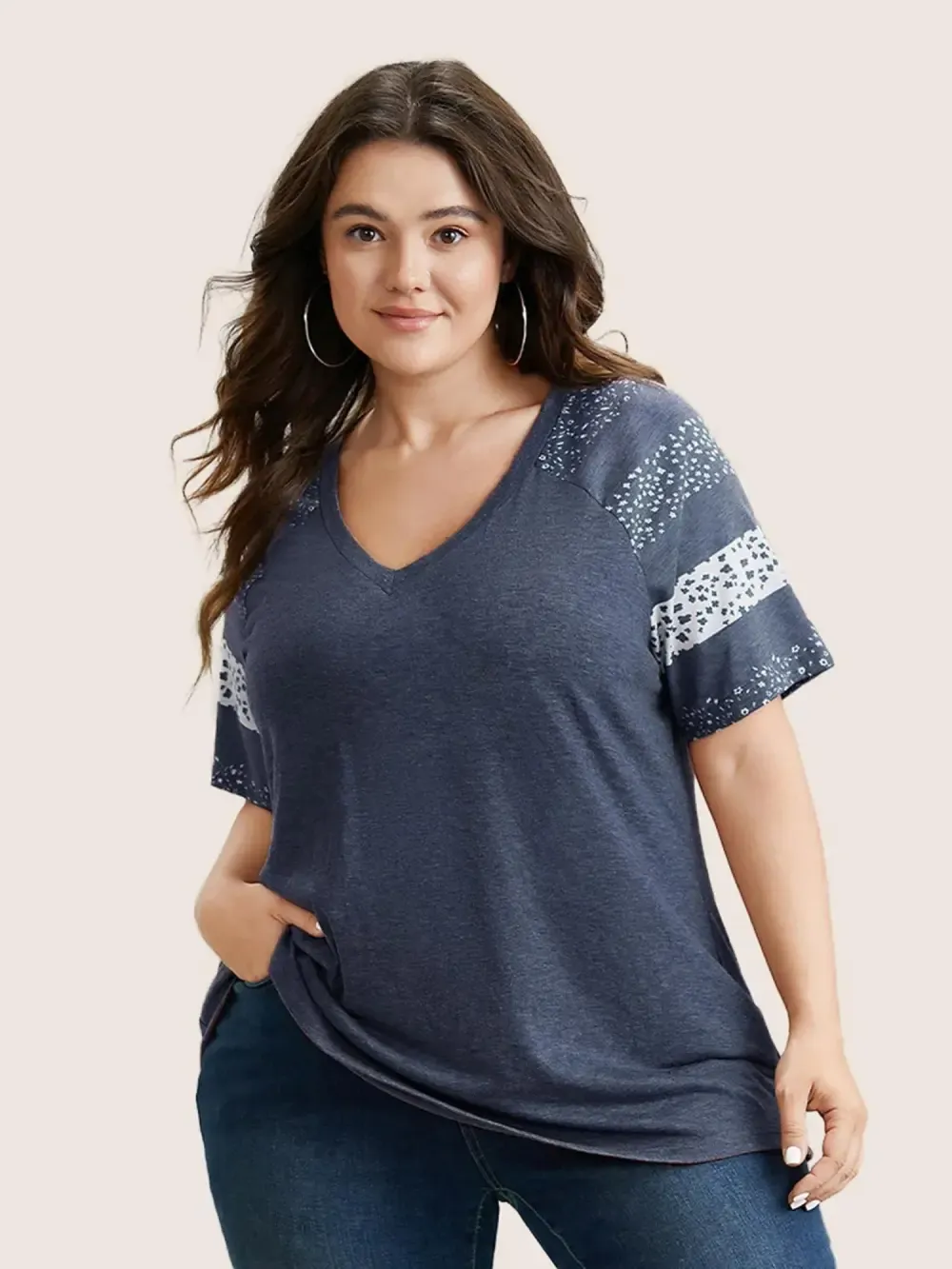 Ditsy Floral Colorblock Contrast Raglan Sleeve T-Shirt