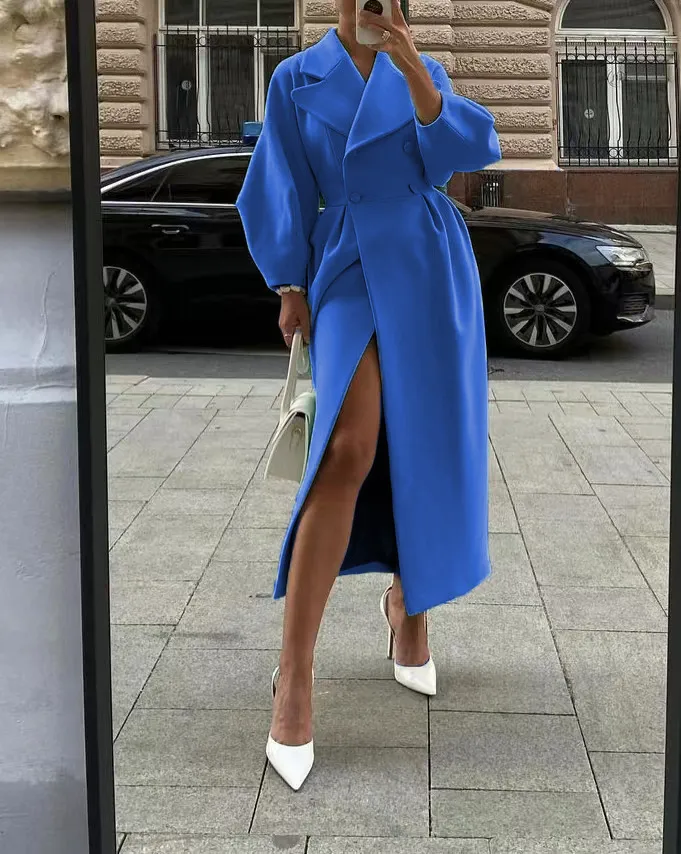 Retro Court Style Lantern Sleeve Large Lapel Long Coat