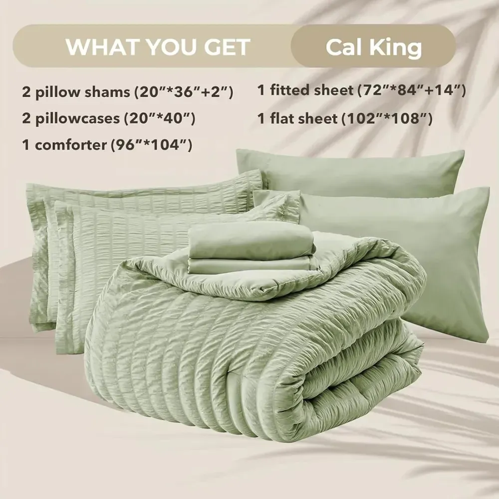 Queen Comforter Set Seersucker 7 Pieces, All Season Luxury Bed in a Bag for Bedroom, Bedding Set with Comforters, Sheets, Pillowcases & Shams, Dark Grey