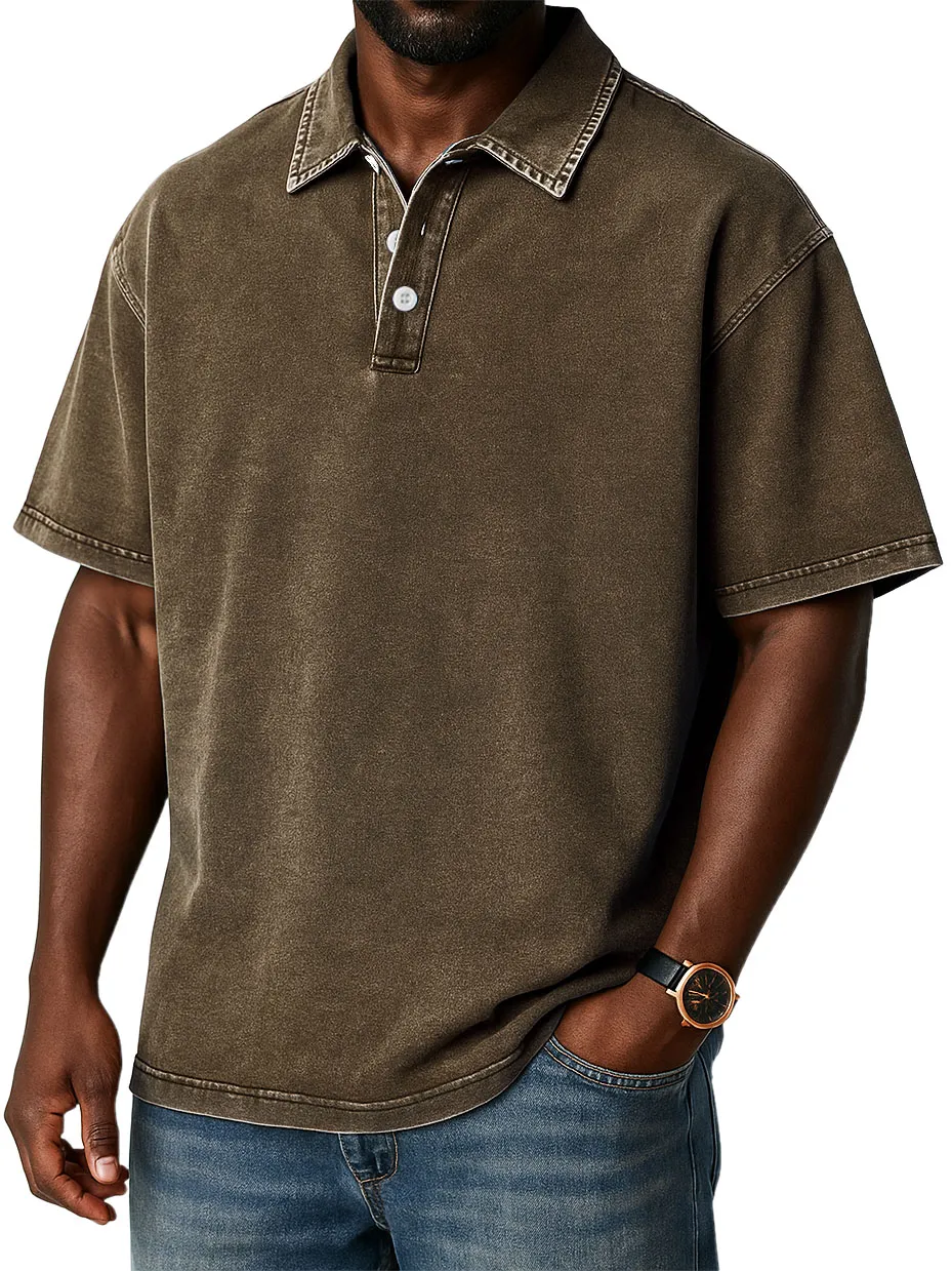 Men's Stylish Retro Washed Distressed Casual Polo Tops