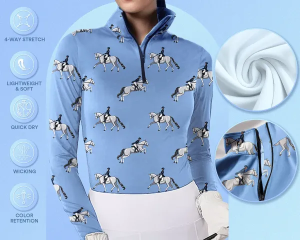 Women's Riding Style Horses Print Long Sleeve Casual Shirt