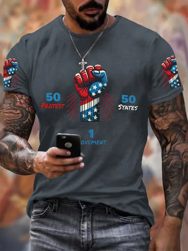 Men'S T-Shirt Men'S 50 Protests 50 States 1 Movement Print T-Shirt
