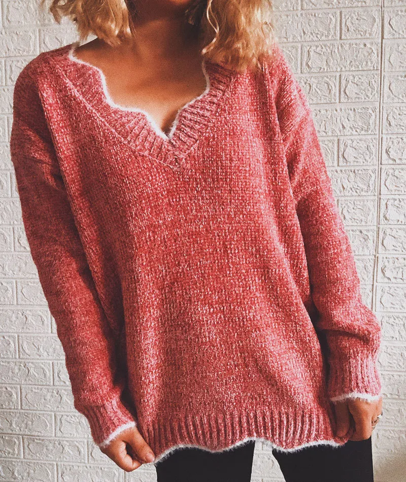 Wave Edge V-Neck Casual Sweater