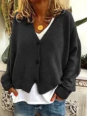 Women's Cardigan Sweater Knitted Ribbed Button Front V NeckLong Sleeve Lightweight Elegant Fashion Streetwear Pure Color Regular Tops Knit Outdoor Daily Weekend Black Red Fall Winter