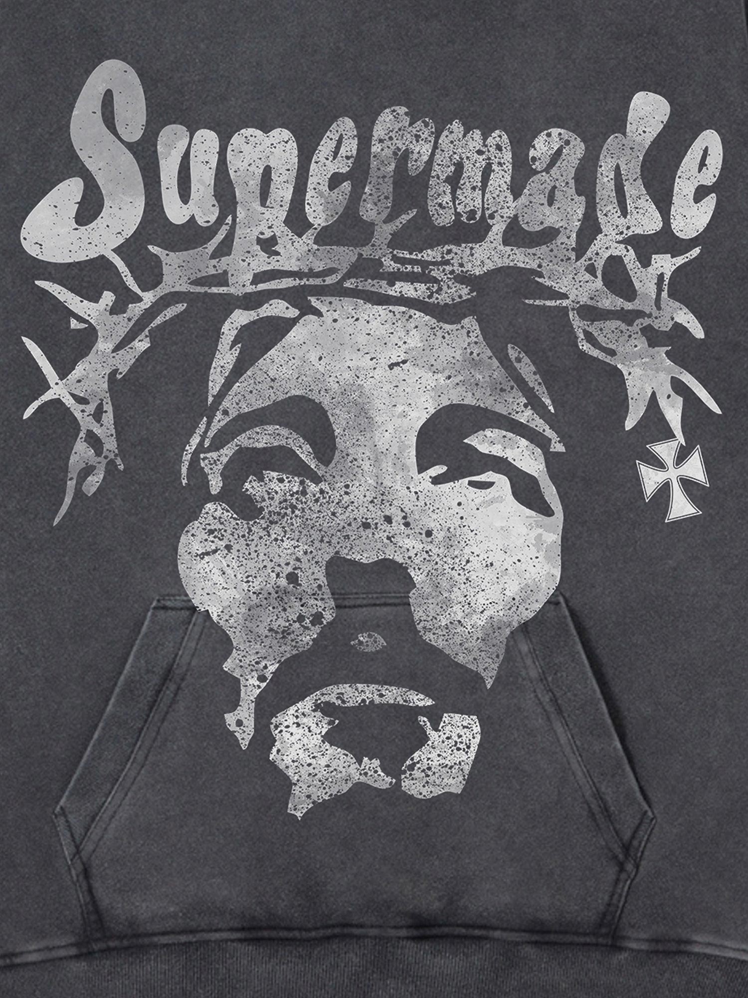 Heavy Duty Washed Jesus Graphic Hoodie - 1973