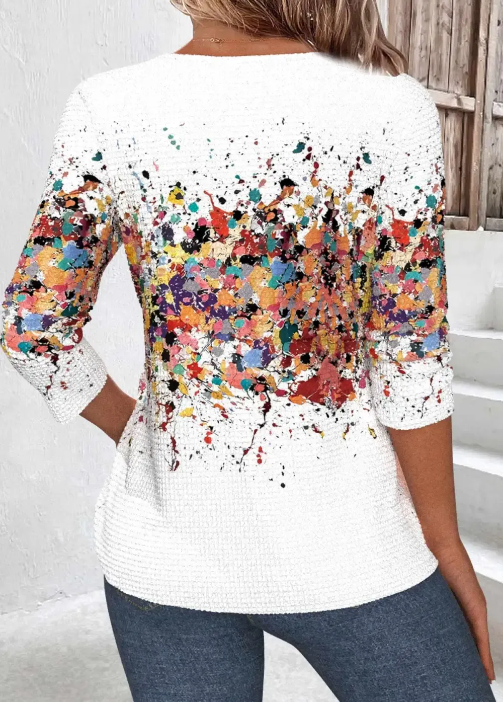 White Cut Out Ombre Long Sleeve T Shirt